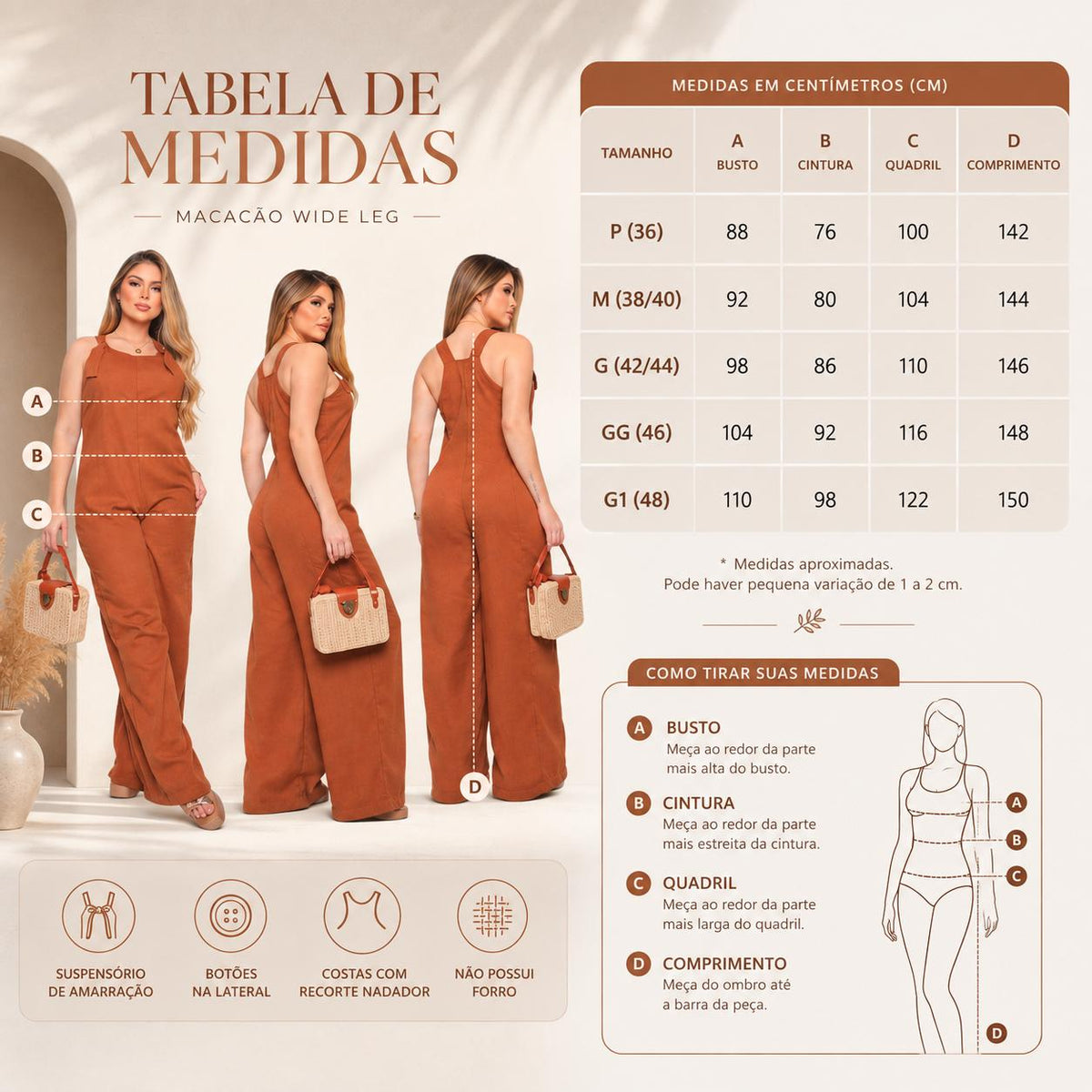 Macacão Pantalona Wide Leg em Linho com Alças Ajustáveis
Macacão Pantalona Wide Leg em Linho
Macacão Pantalona
Macacão Wide Leg